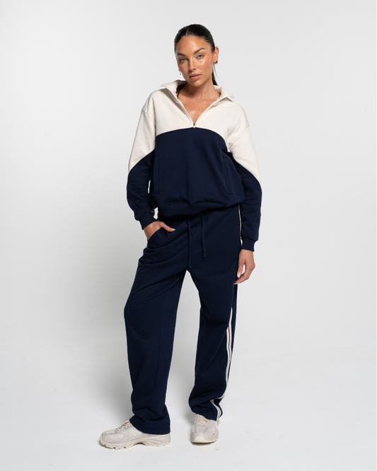 Quarter Zip Jumper - Navy/Off-White