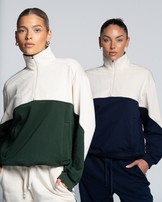 Quarter Zip Jumper - Off-White/Green