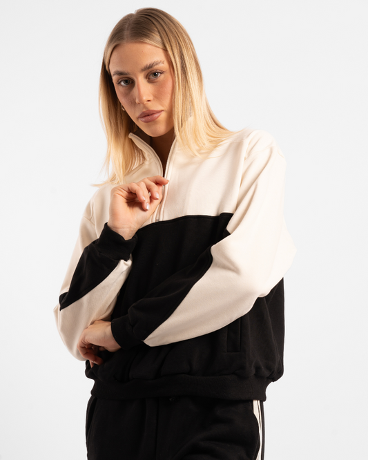 Quarter Zip Jumper - Off-White/Onyx