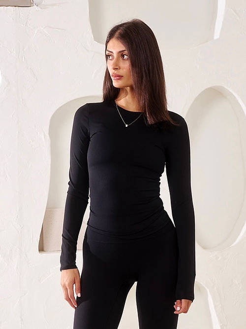 Sophia Smooth Long Sleeve Top - Black